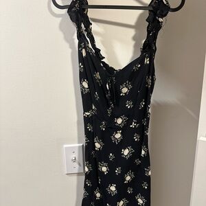 Reformation Black Dress with Floral Accents